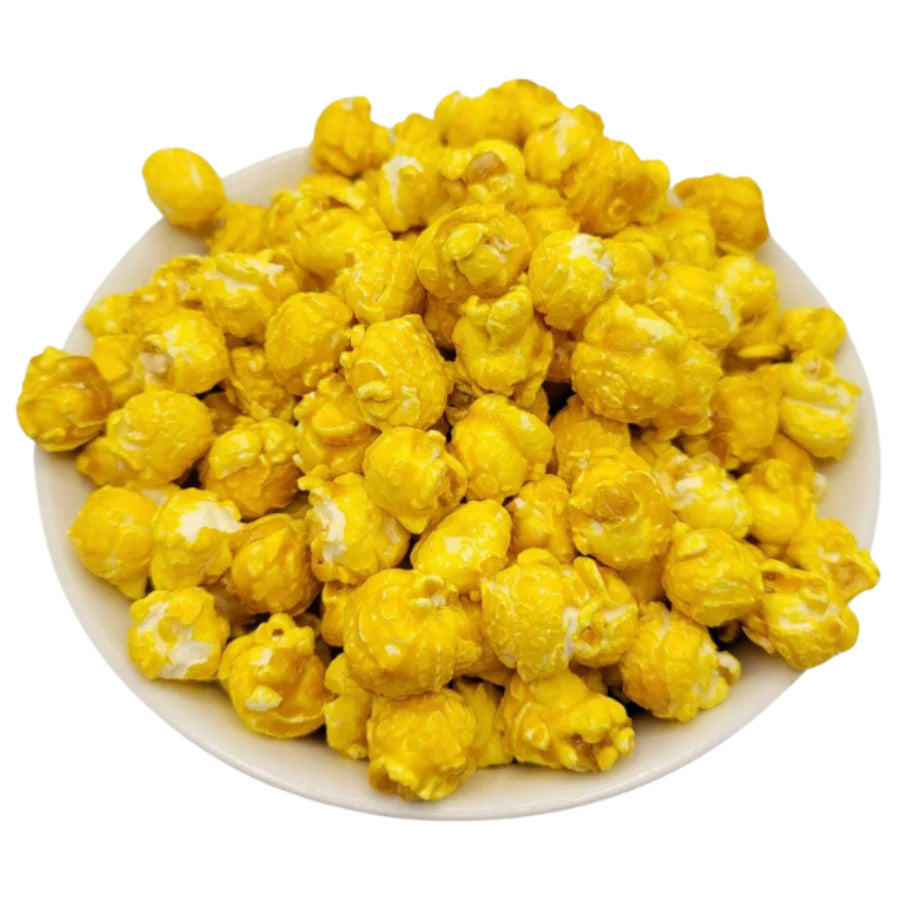 7 oz banana-flavored popcorn by HR Poppin' Snacks, featuring golden popcorn coated with banana flavoring.