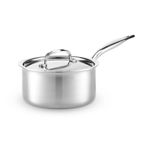 Heritage Steel Titanium Series 3 Quart saucepan with lid, stainless steel cookware for stovetop cooking.