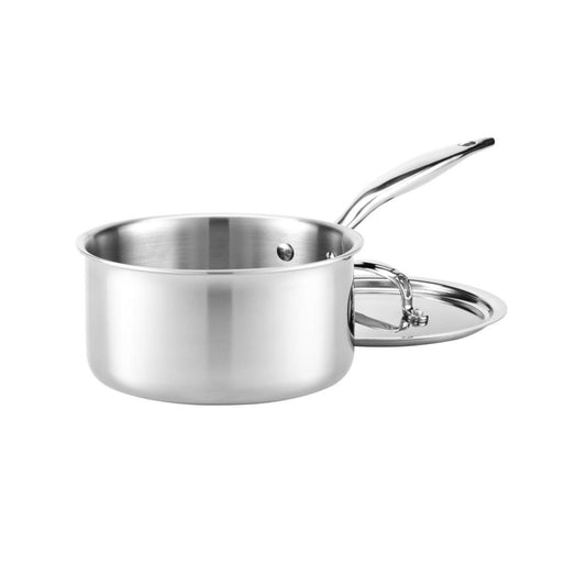 Heritage Steel Titanium Series 3 Quart saucepan with lid, showcasing durable cookware with a stainless steel handle and lid.