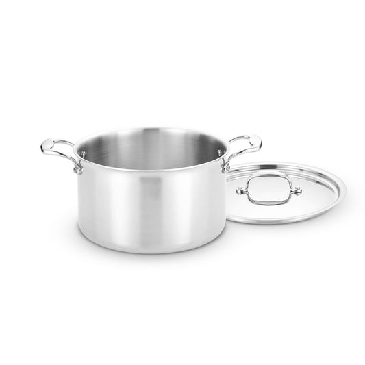 Heritage Steel Titanium Series 8 quart stock pot with lid for cooking, featuring a stainless steel handle and durable construction.