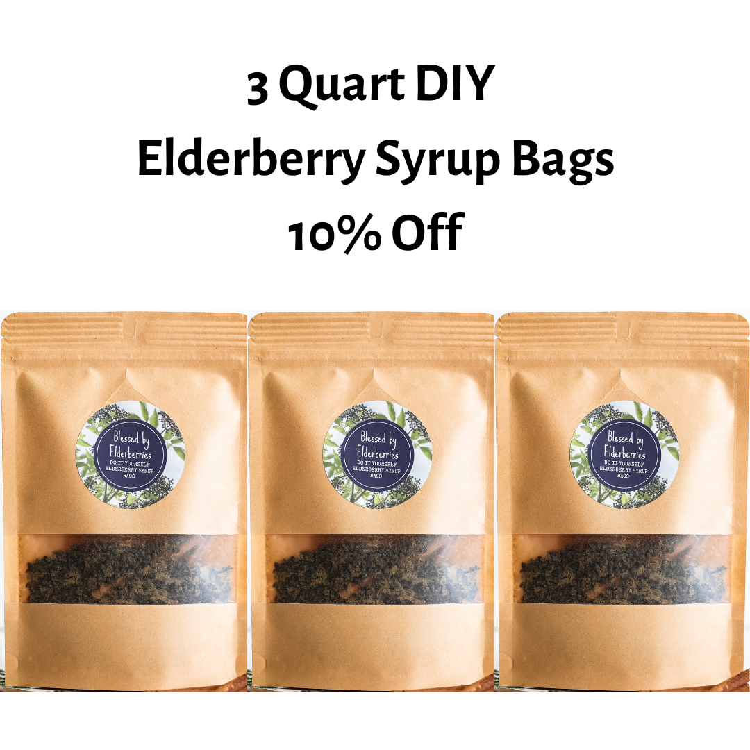 All-natural DIY elderberry syrup kit in quart size by Blessed by Elderberries, featuring ingredients for homemade elderberry tea.