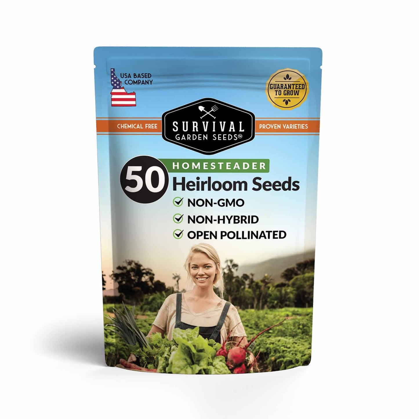 Homestead Garden Collection vegetable seeds by SurvivalGardenSeeds, showing colorful seed packets for self-reliant gardening.