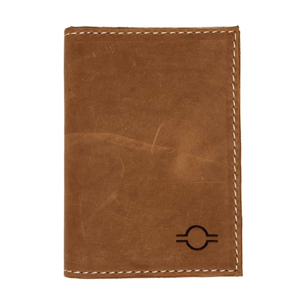 Custom honey-colored passport wallet by Rebekah Scott Designs with a sleek design and organized compartments.