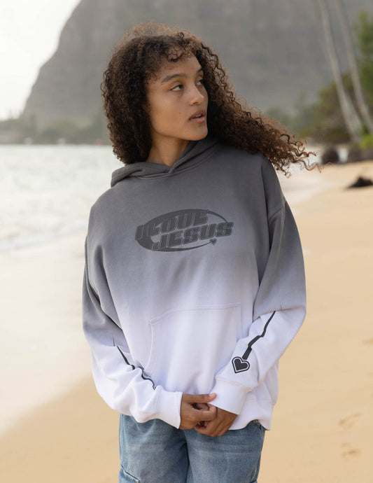 Unisex hoodie featuring I Love Jesus design by Elevated Faith, casual fit, soft fabric, in white with printed religious graphic.
