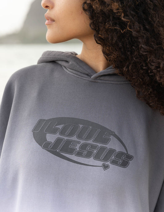 Unisex hoodie featuring "I Love Jesus" graphic by Elevated Faith, soft fabric with a comfortable fit, casual streetwear style.