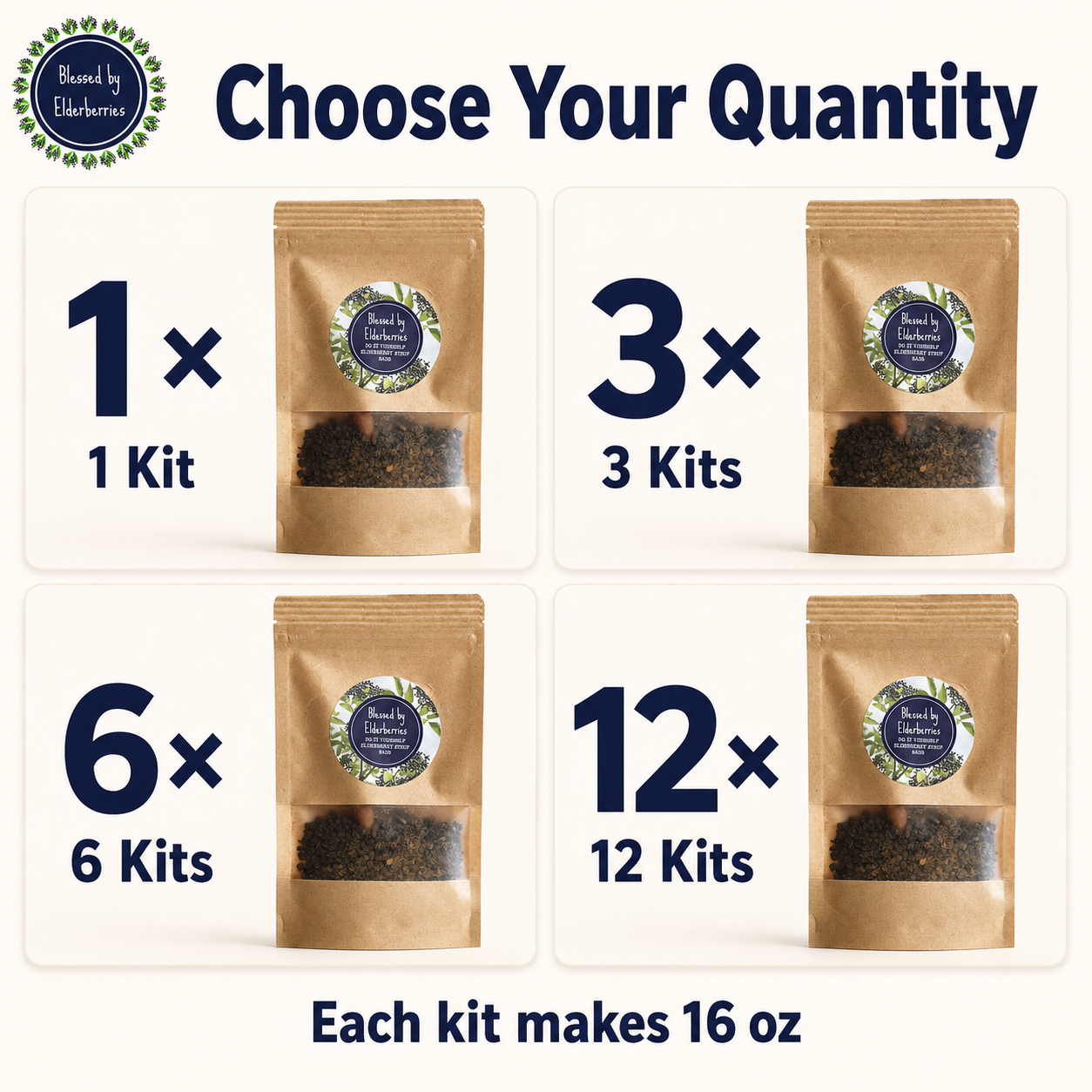 DIY pint size elderberry syrup kit by Blessed by Elderberries with jars, ingredients, and tools for making elderberry syrup at home.