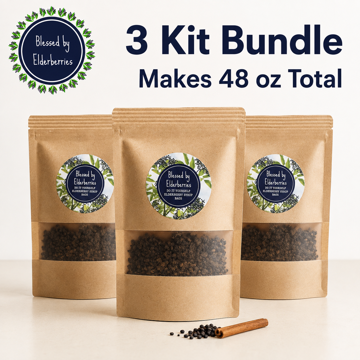 DIY pint size elderberry syrup kit by Blessed by Elderberries, showing ingredients and tools for making homemade elderberry syrup.
