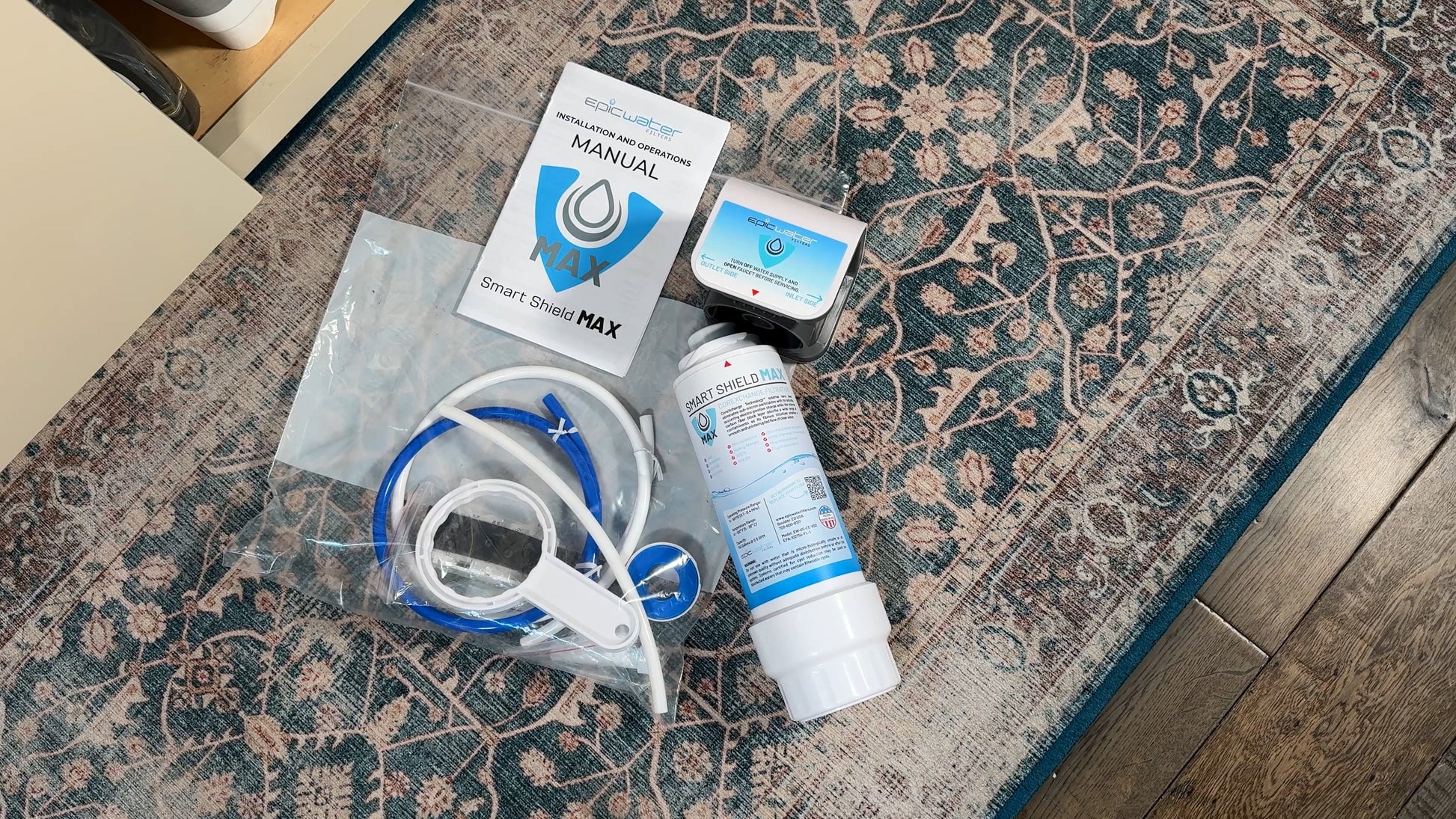 Epic Smart Shield Max under sink water filtration system by Epic Water Filters USA, showing the sleek filtration unit and installation setup.