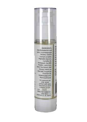 Diaz Beez Green Tea & Honey Facial Cleanser in a clear pump bottle, showing the natural, soothing skincare formula.