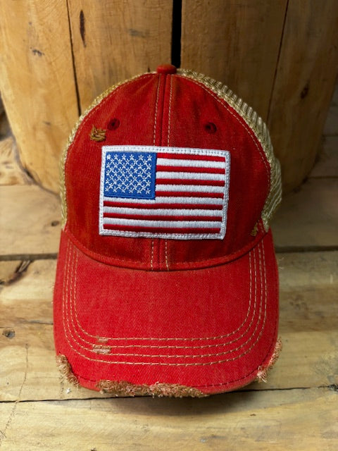 Flag hat by The Goat Stock featuring a colorful flag design, adjustable hat with a curved brim and breathable fabric.
