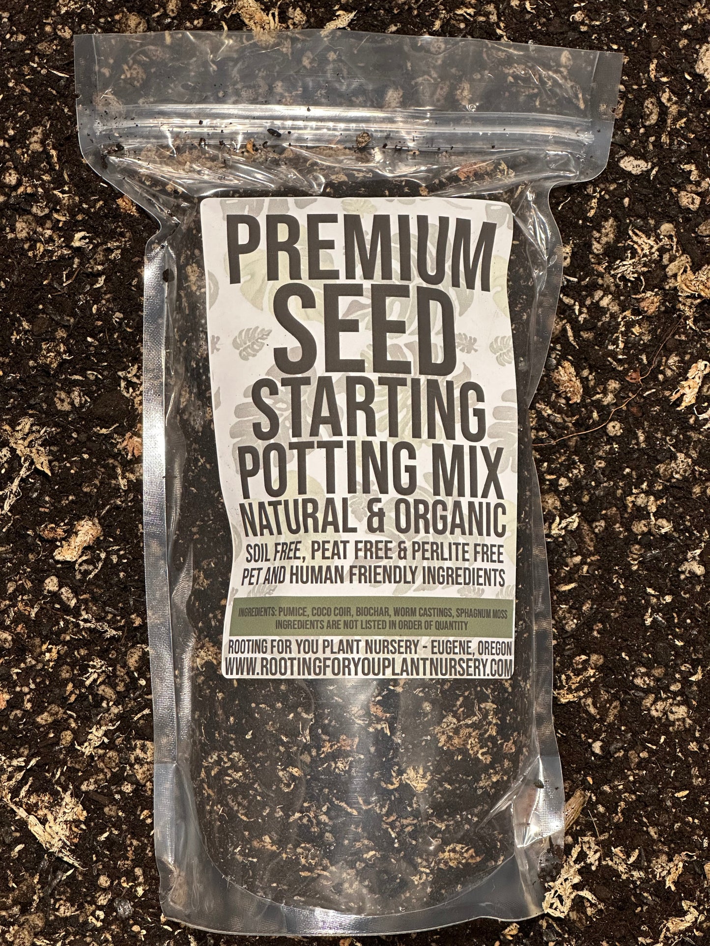 Bag of Rooting For You Plant Nursery premium seedling mix with healthy soil and organic nutrients for seed starting and plant growth.