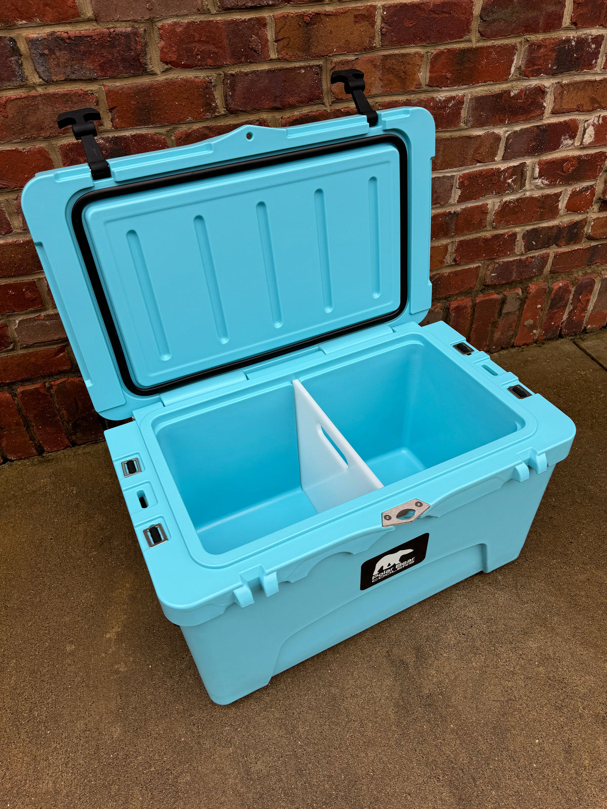 Polar Bear 45 Hard Cooler from Polar Bear Coolers, showing the durable white insulated container with sturdy lid and handle.