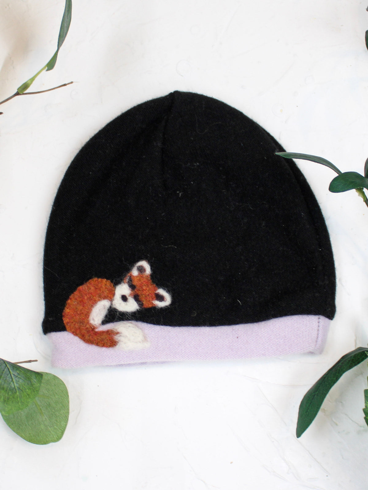 Toddler Ash & Rose Sleeping Fox Cashmere Hat in soft, cozy cashmere with a cute fox design, ideal for cold weather.