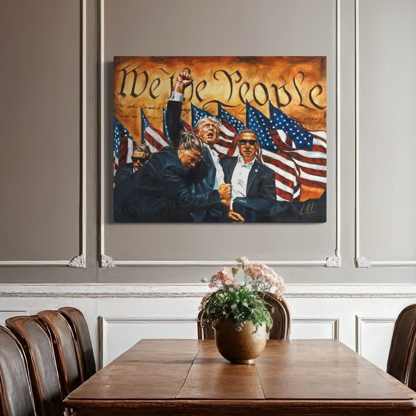 Patriotic art print titled "Fight For America" by Vanessa Horabuena featuring a patriotic American-themed design on paper.