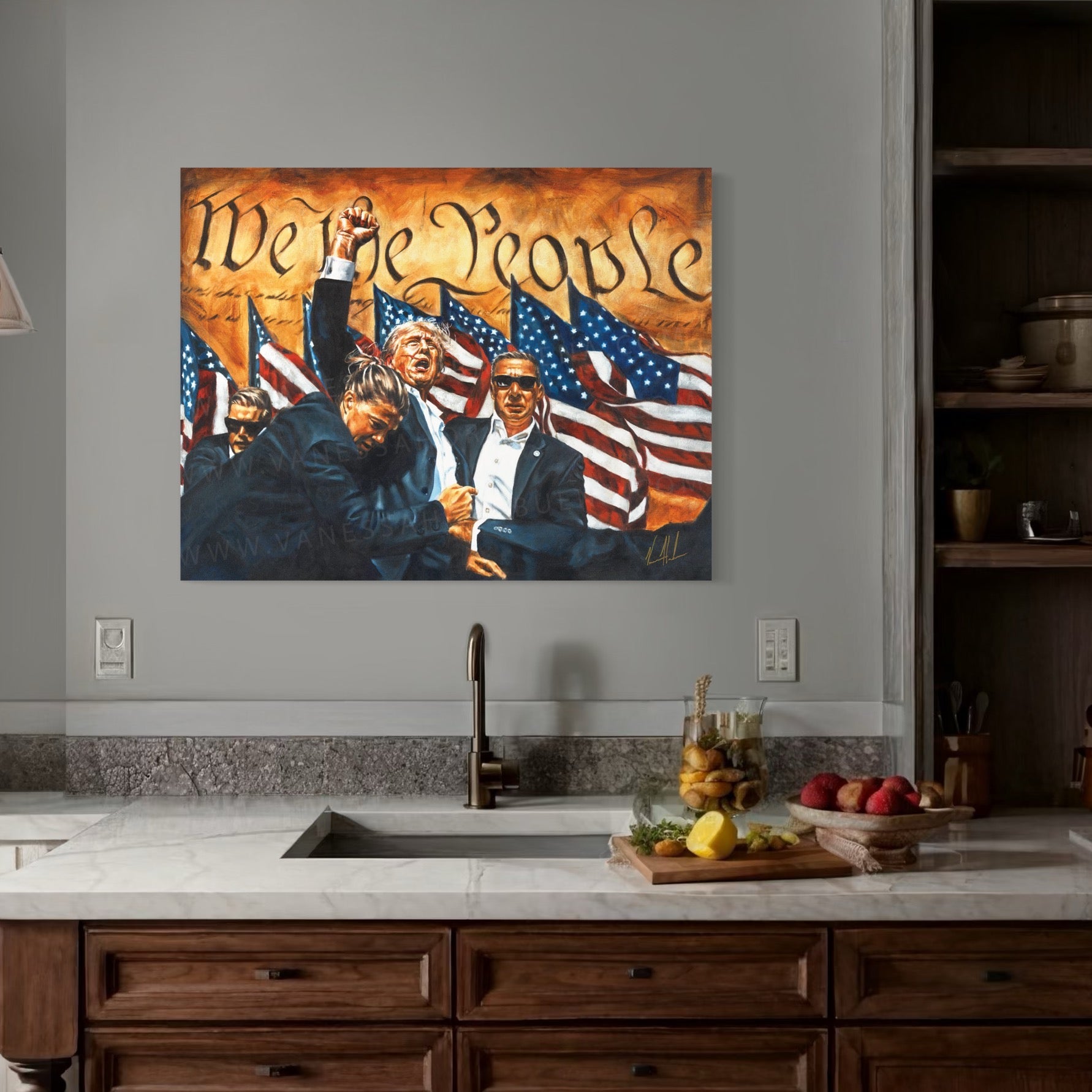 Patriotic art print titled "Fight For America" by Vanessa Horabuena, featuring bold American-themed artwork and vibrant colors.