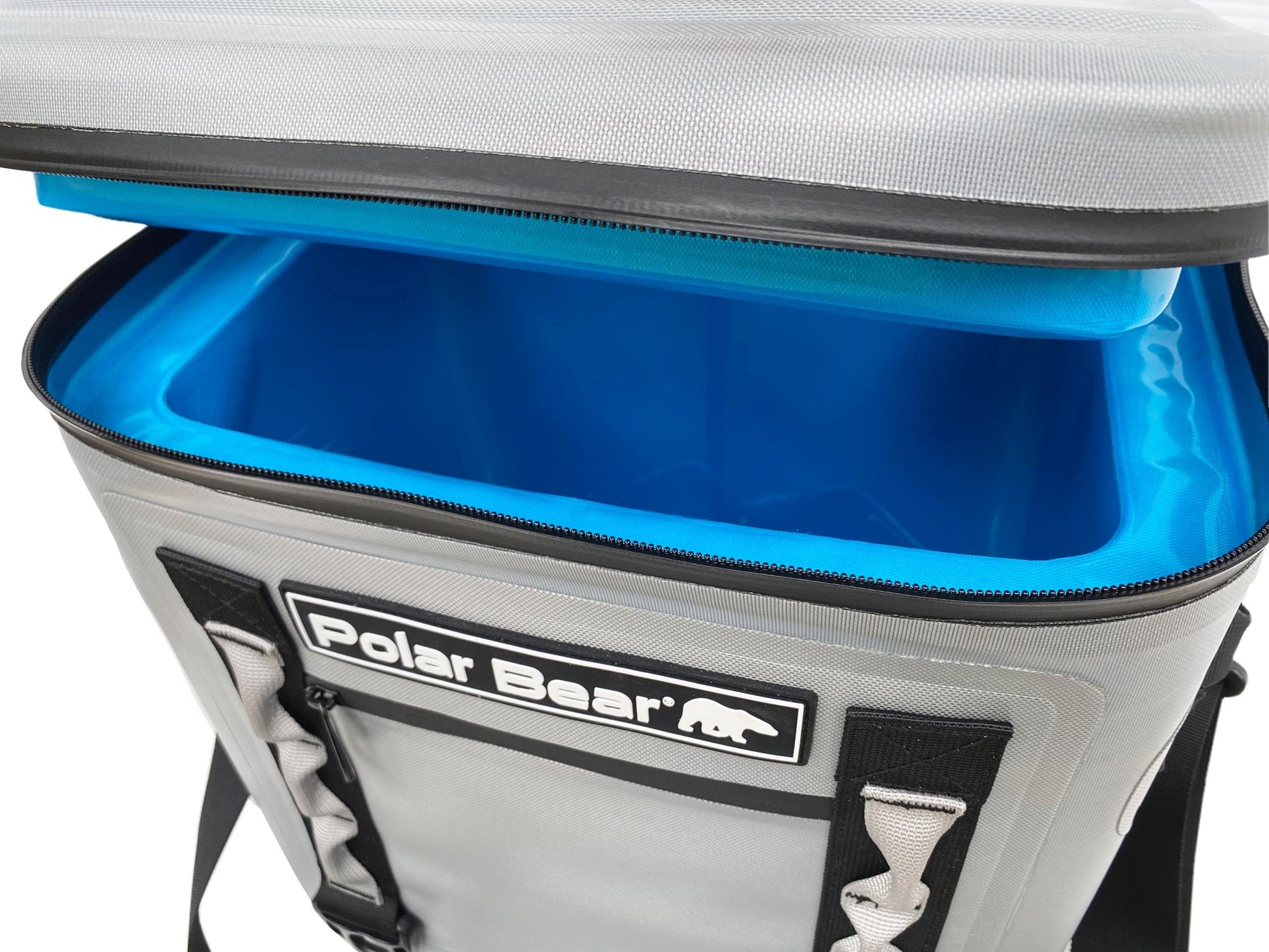 Polar Bear Topper 20 cooler lid featuring a Polar Bear Coolers design, black lid with textured surface and brand logo.
