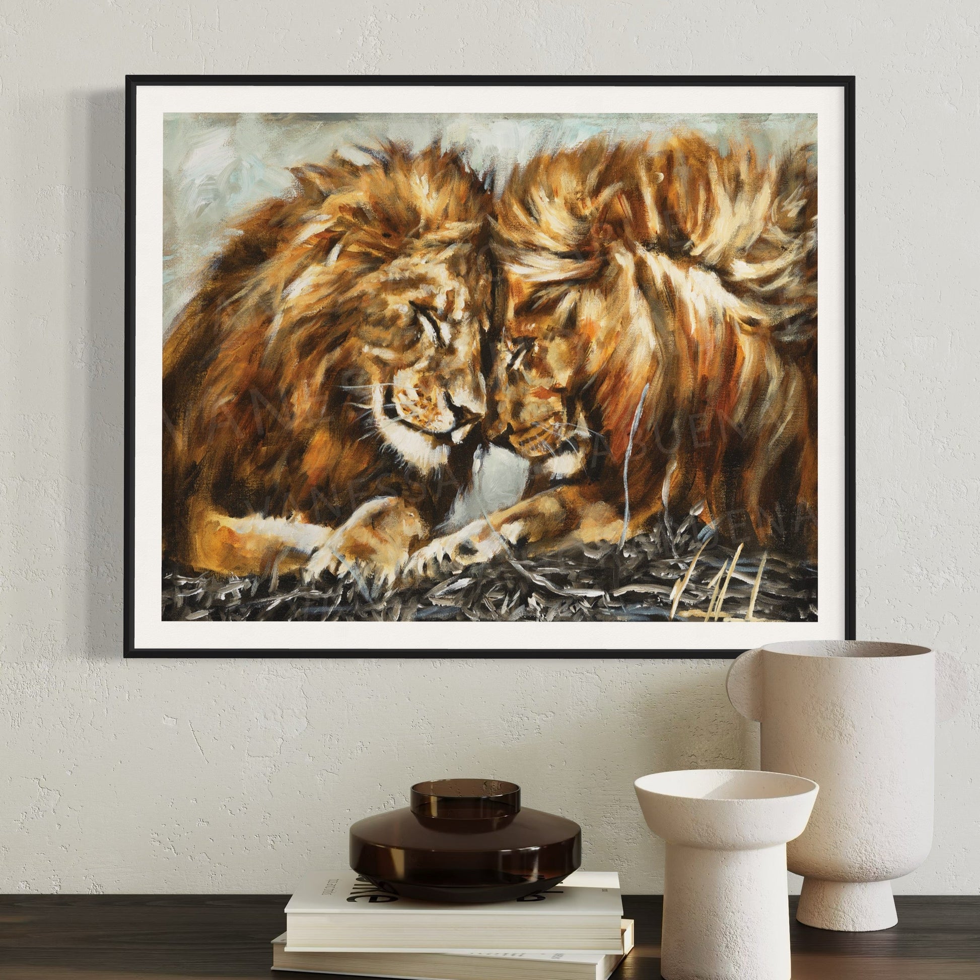 Lion art print titled Fortified Strength by Vanessa Horabuena featuring a majestic lion illustration on high-quality paper.
