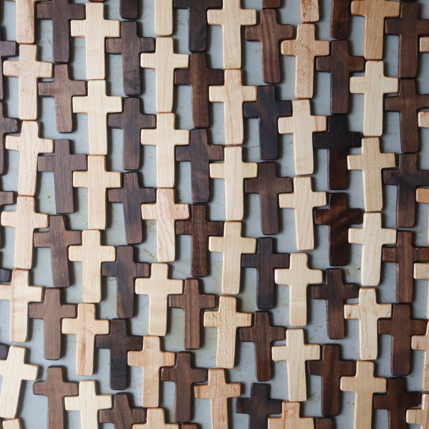 Wooden Thin Pocket Cross by Dennehey Design Co., small and lightweight wooden cross perfect for carrying or display.