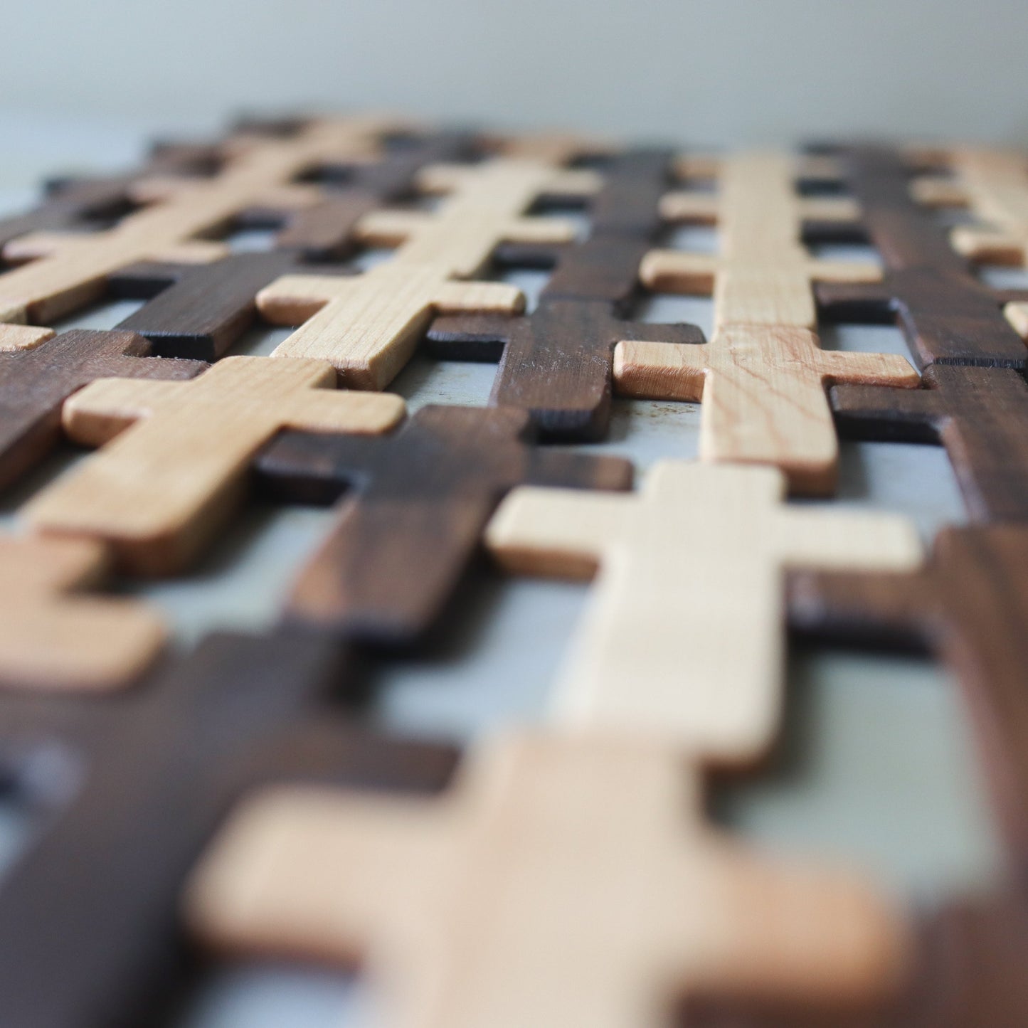 Wooden cross with thin pocket design by Dennehey Design Co., featuring smooth finish and simple, elegant craftsmanship.
