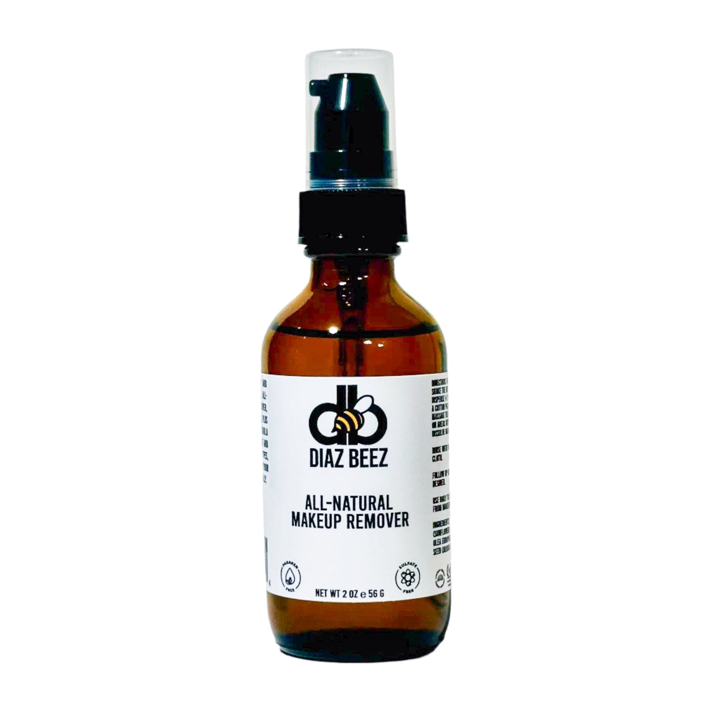 Diaz Beez all-natural makeup remover bottle with a clean, minimalist design on a white background.