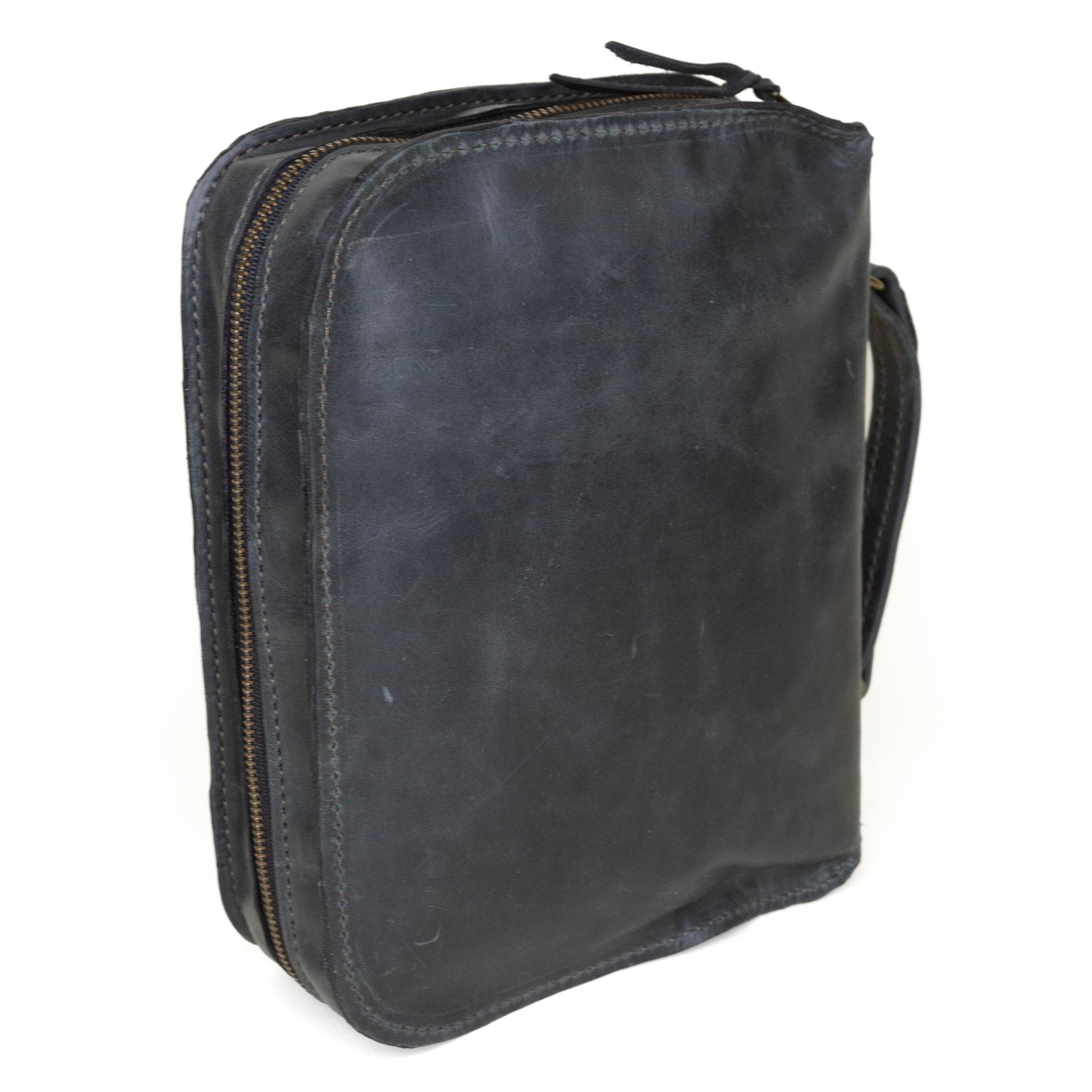 Leather Bible cover with raven design by Rebekah Scott Designs, featuring a textured black and gray finish.
