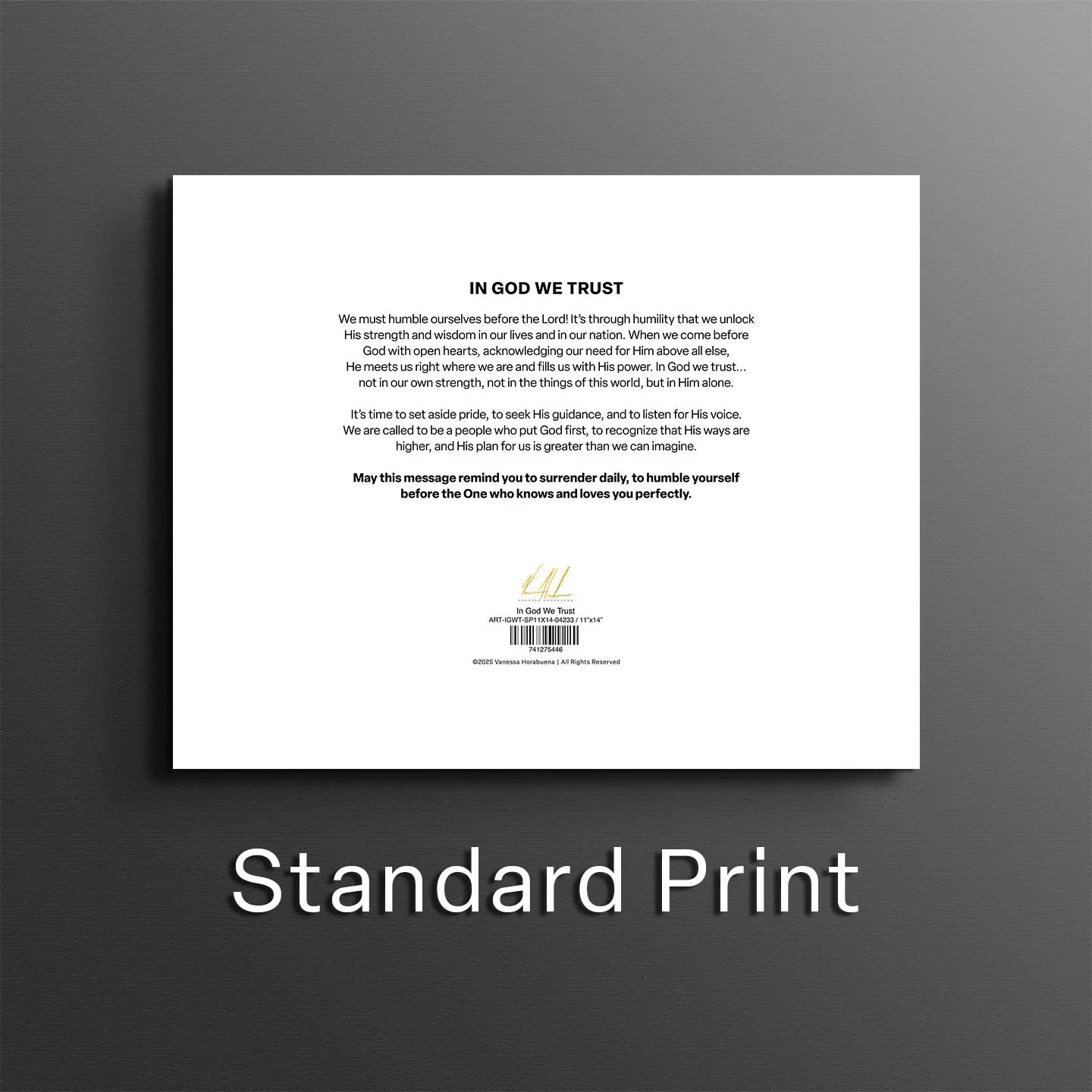 Patriotic art print titled "In God We Trust" by Vanessa Horabuena, featuring a vibrant American-themed design.