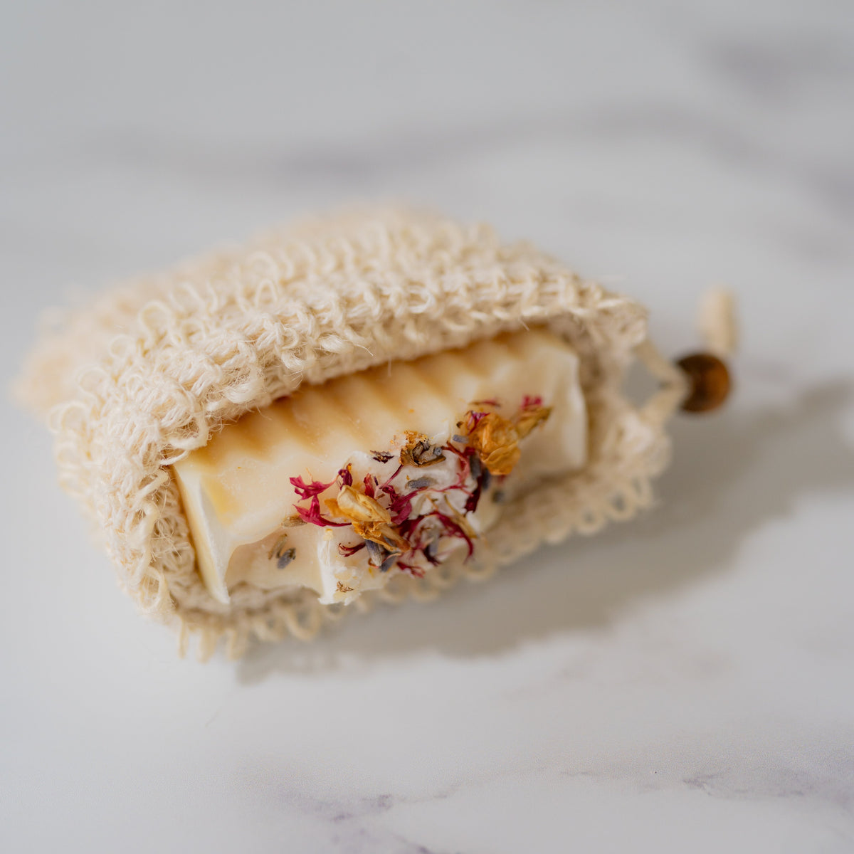 Canvas soap sack from Five Oaks Farm's From the Farm collection, designed for holding and storing soap bars.