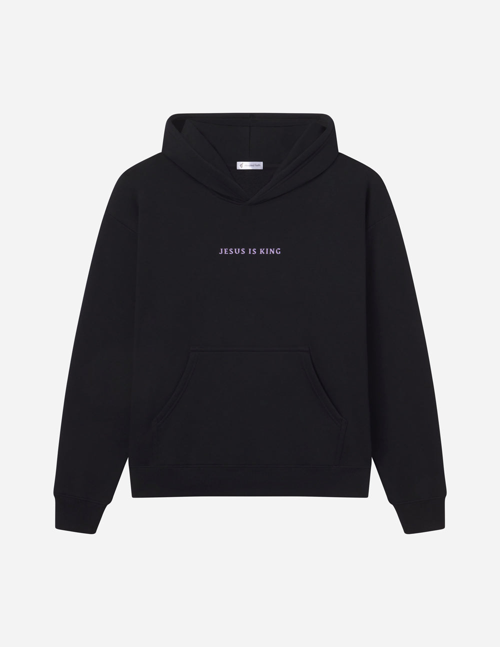 Black unisex hoodie featuring religious artwork and "Jesus Is King" text, by Elevated Faith, casual unisex fashion.