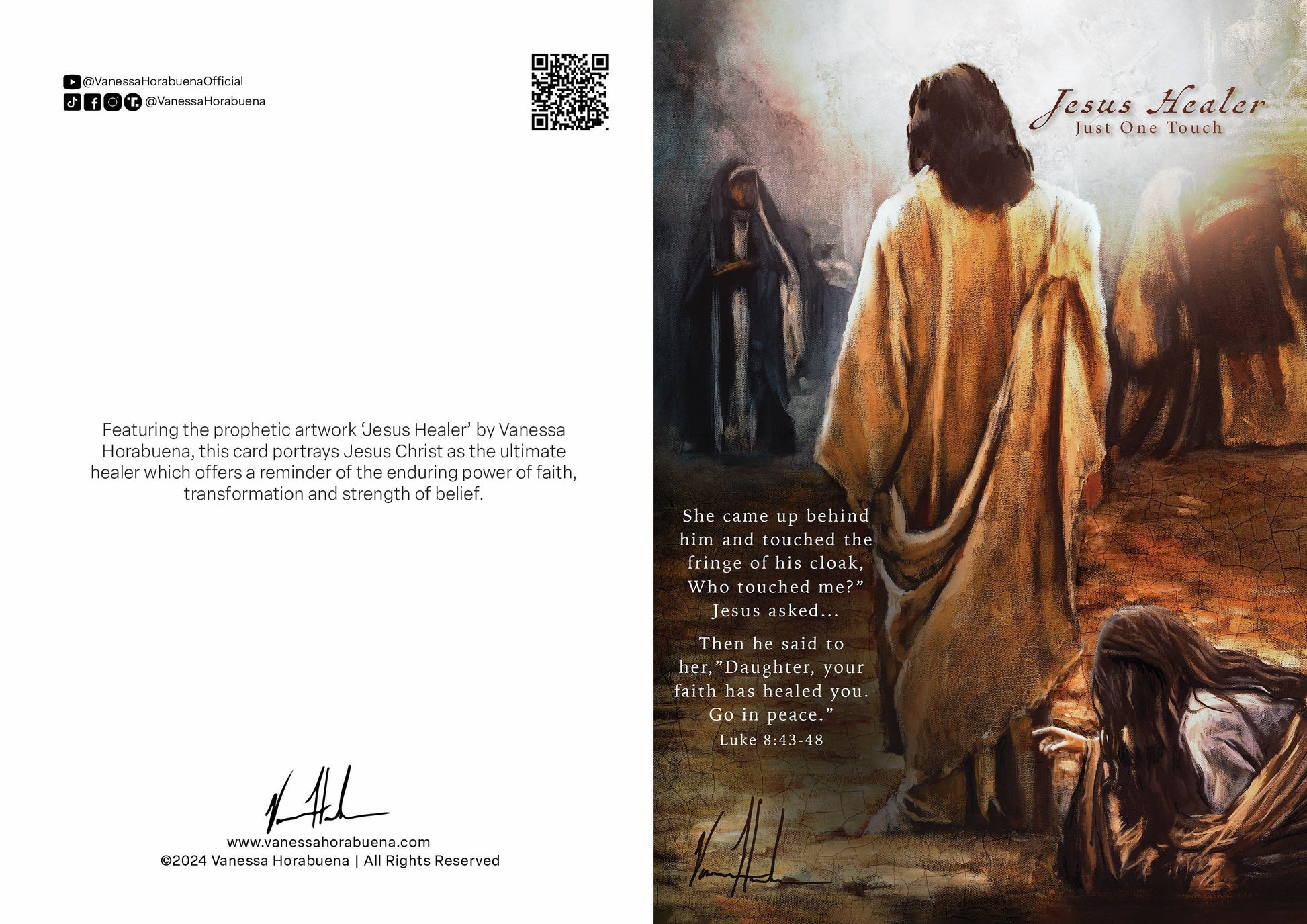 Jesus Healer greeting card by Vanessa Horabuena featuring religious artwork with Jesus, suitable for encouragement or spiritual messages.