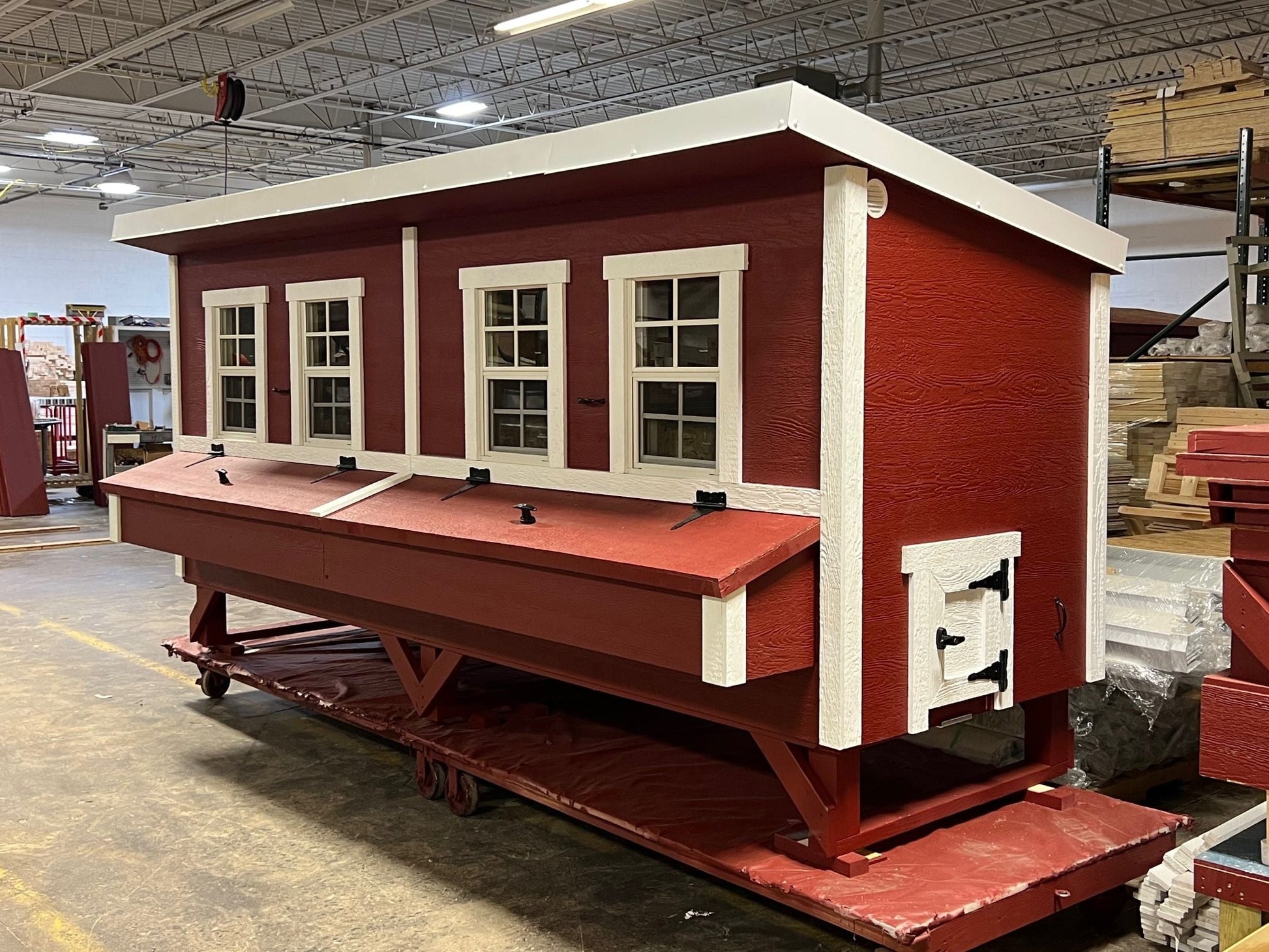 OverEZ Jumbo Chicken Coop front quarter view, spacious outdoor coop designed to house up to 30 chickens, with sturdy construction.