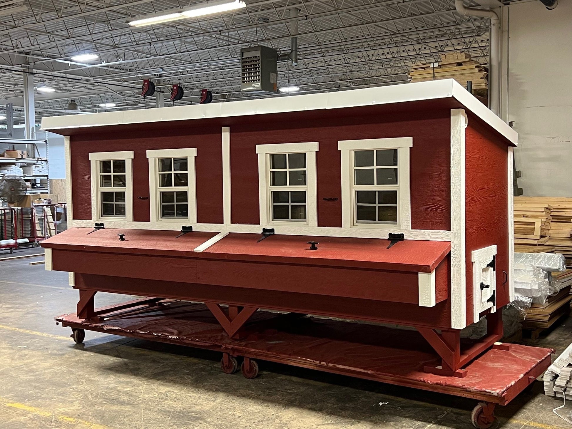 Front view of OverEZ Jumbo Chicken Coop designed for up to 30 chickens, featuring spacious outdoor enclosure and sturdy construction.