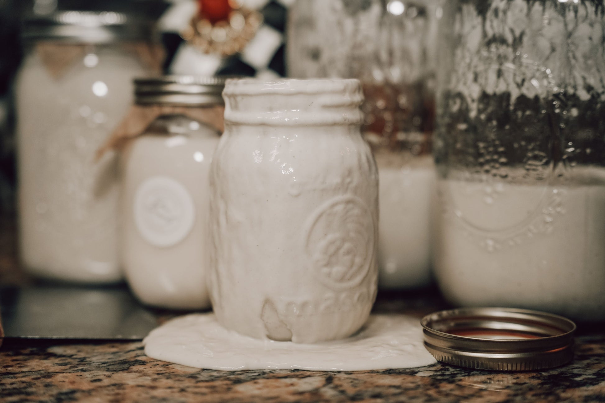 Dehydrated sourdough starter in a jar by Onic Brands LLC, ready for rehydration and baking bread.