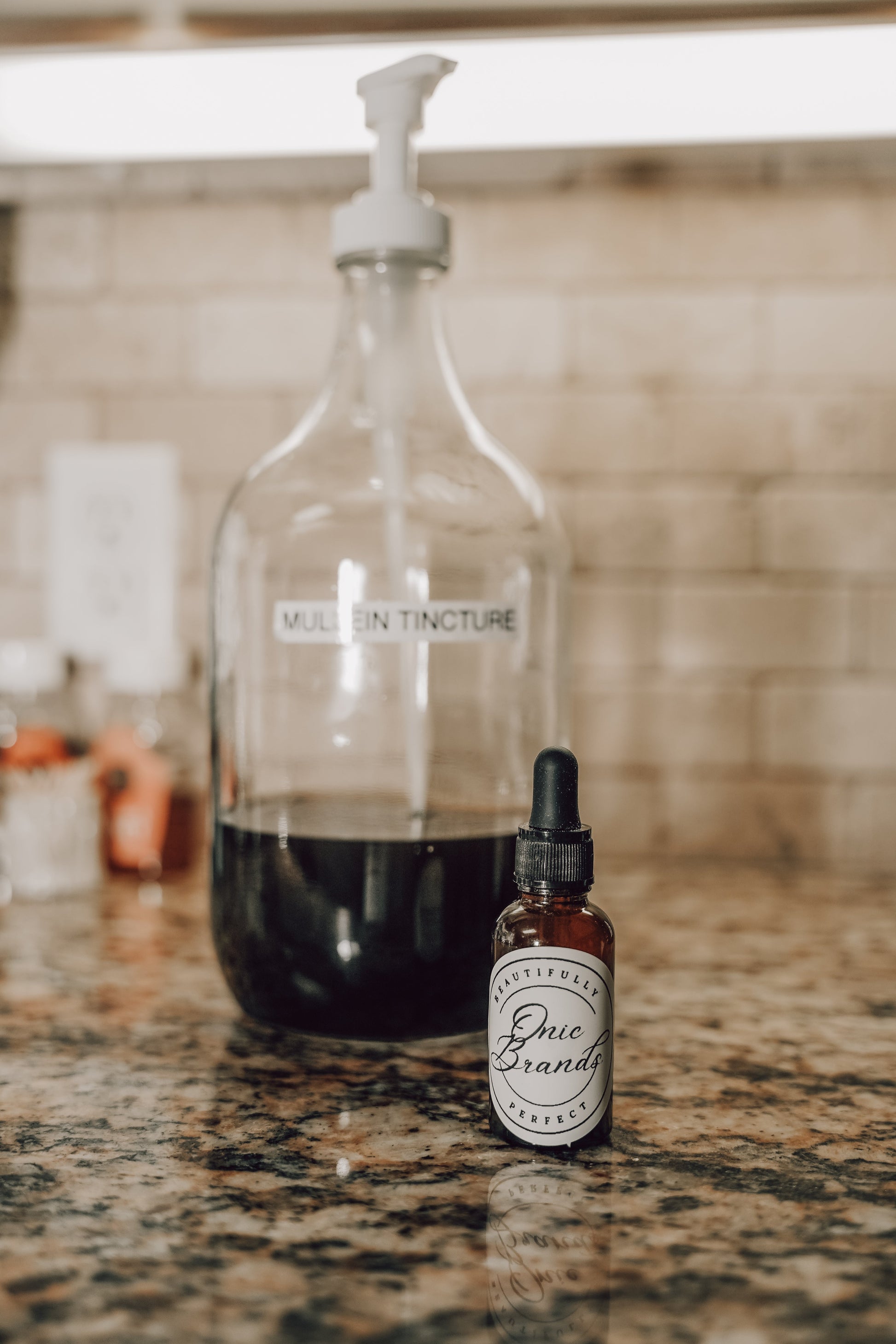 Onic Brands Elemental Mullein Tincture bottle with dropper cap showing on a white background.