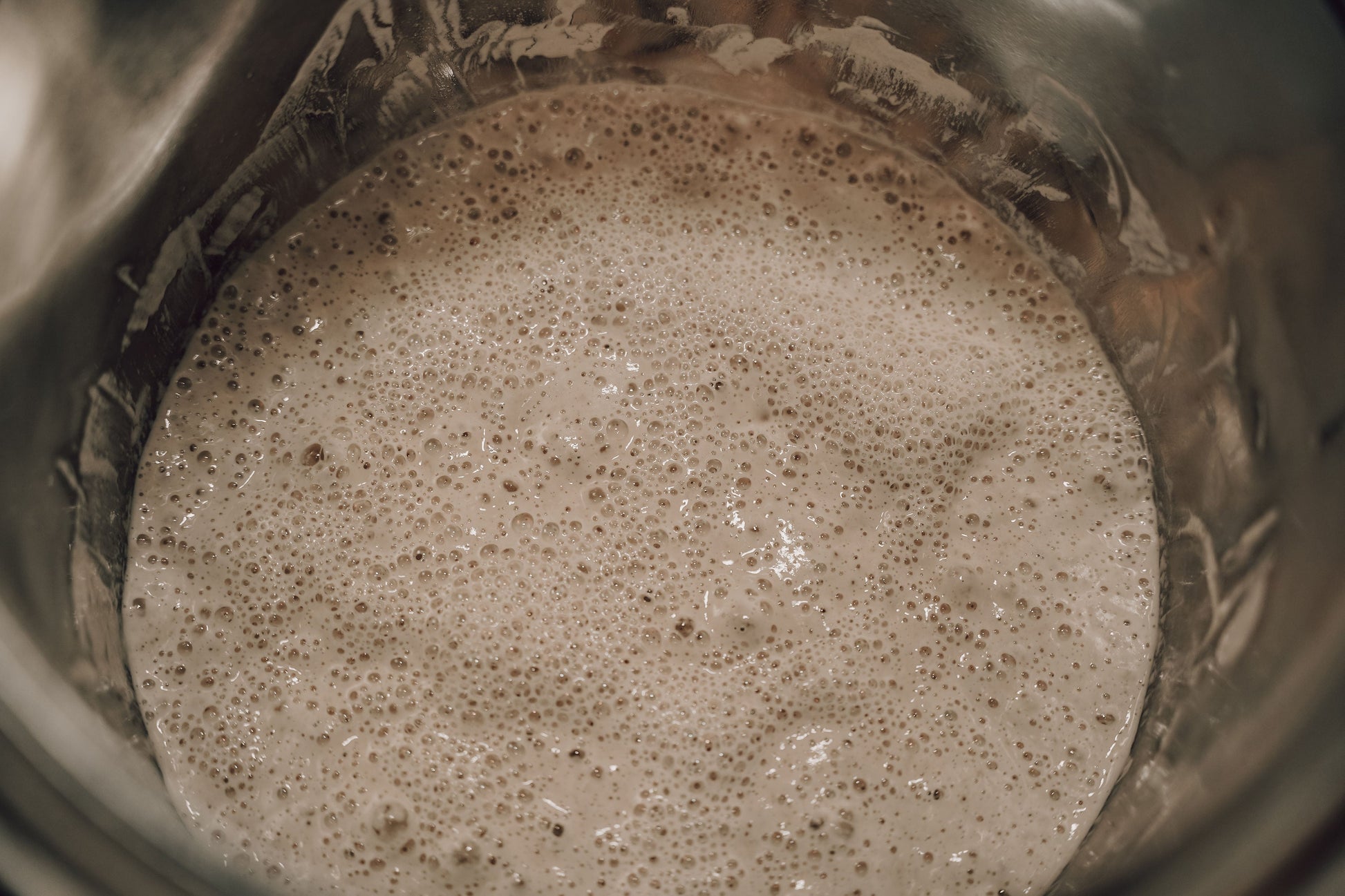 Dehydrated sourdough starter in a clear jar showing Onic Brands LLC packaging, ready for rehydration and baking sourdough bread.