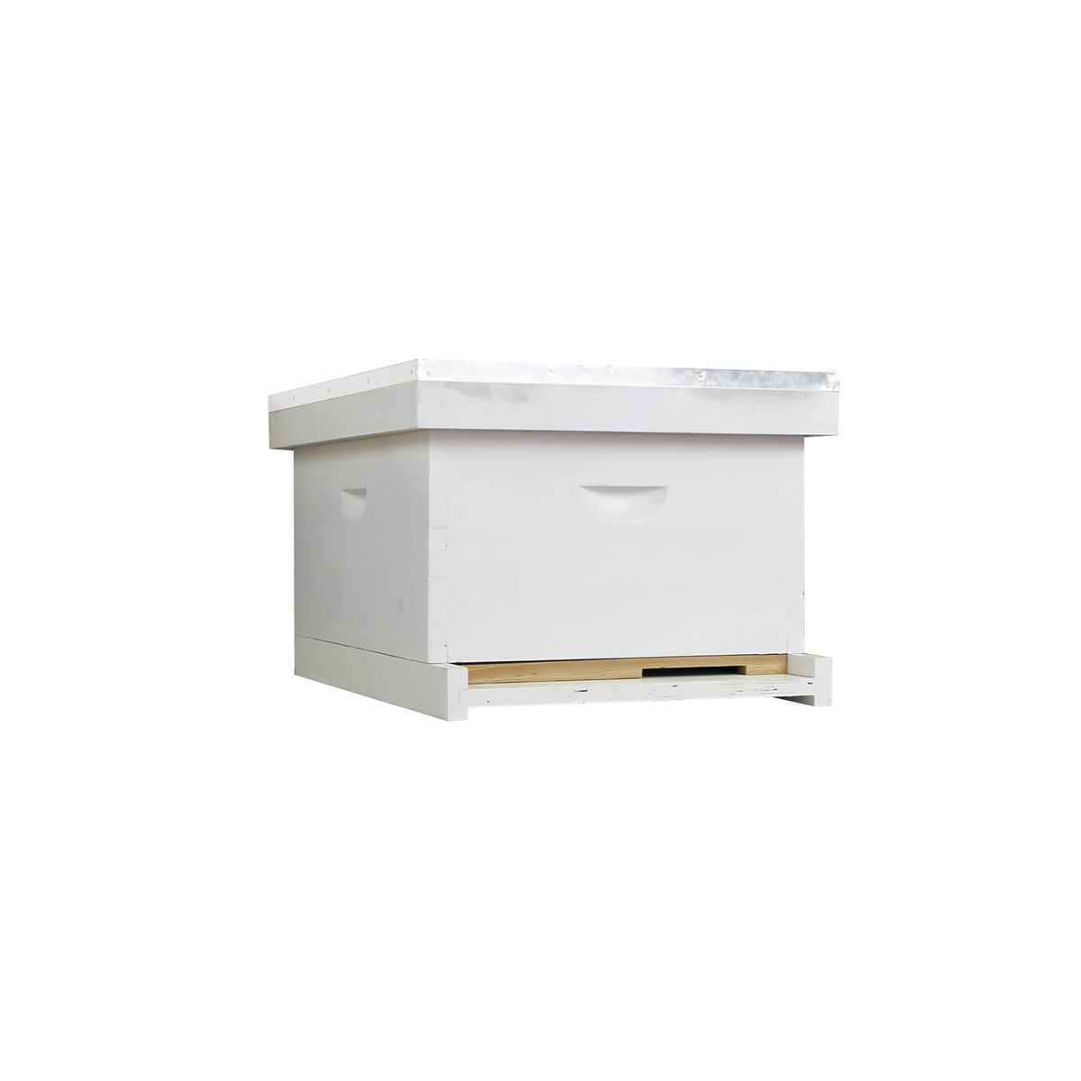 Fully assembled Galena Farms 10-frame beehive kit with painted deep box, frames, and wax-coated foundations.