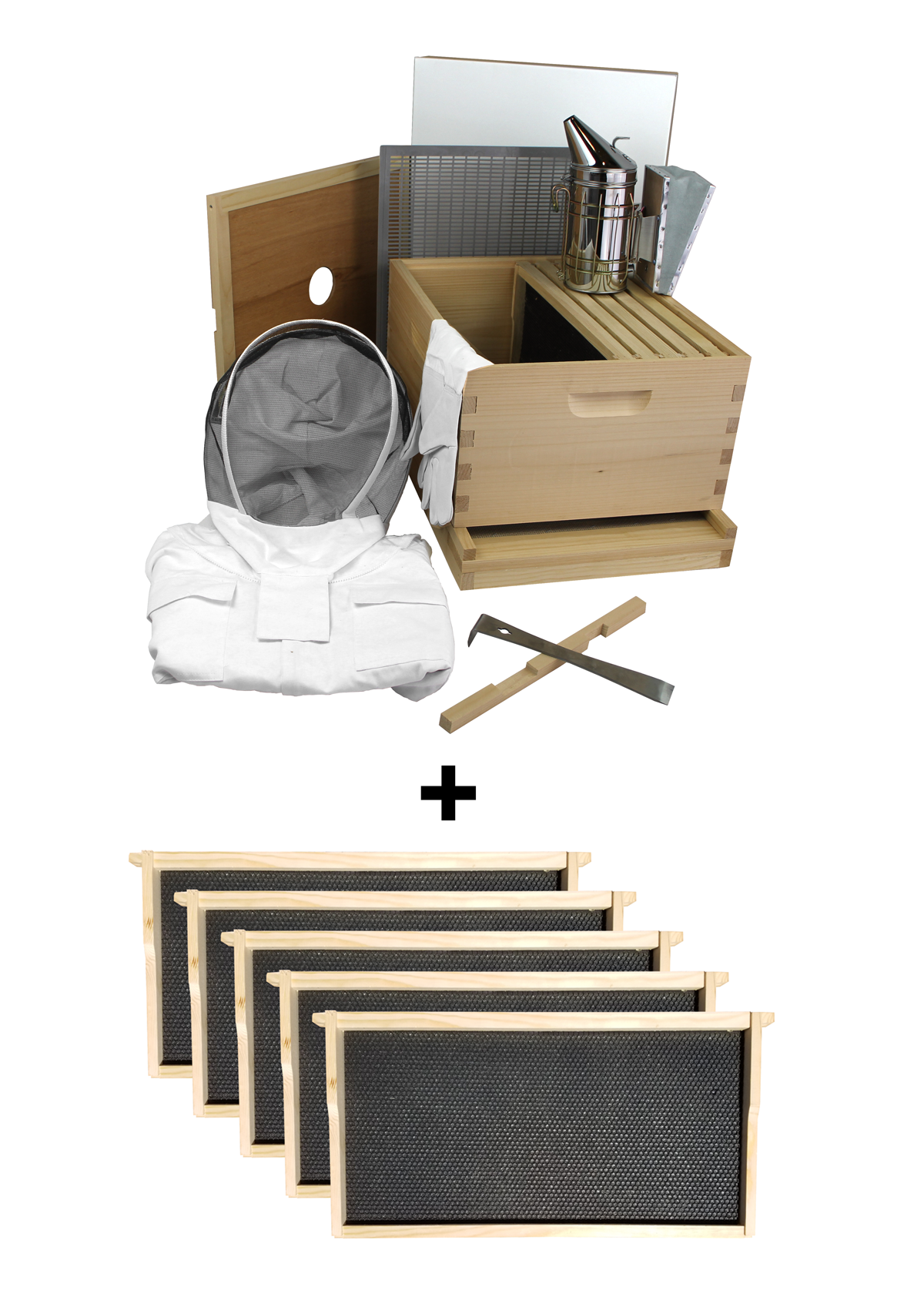 Galena Farms Amish-made 10-frame beehive starter kit with full hive setup and 5-frame boxes, ideal for beginner beekeepers.