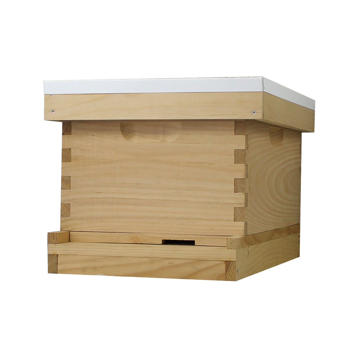 Fully assembled 8-frame beehive kit with deep box, frames, and wax-coated foundations, Amish-made by Galena Farms.