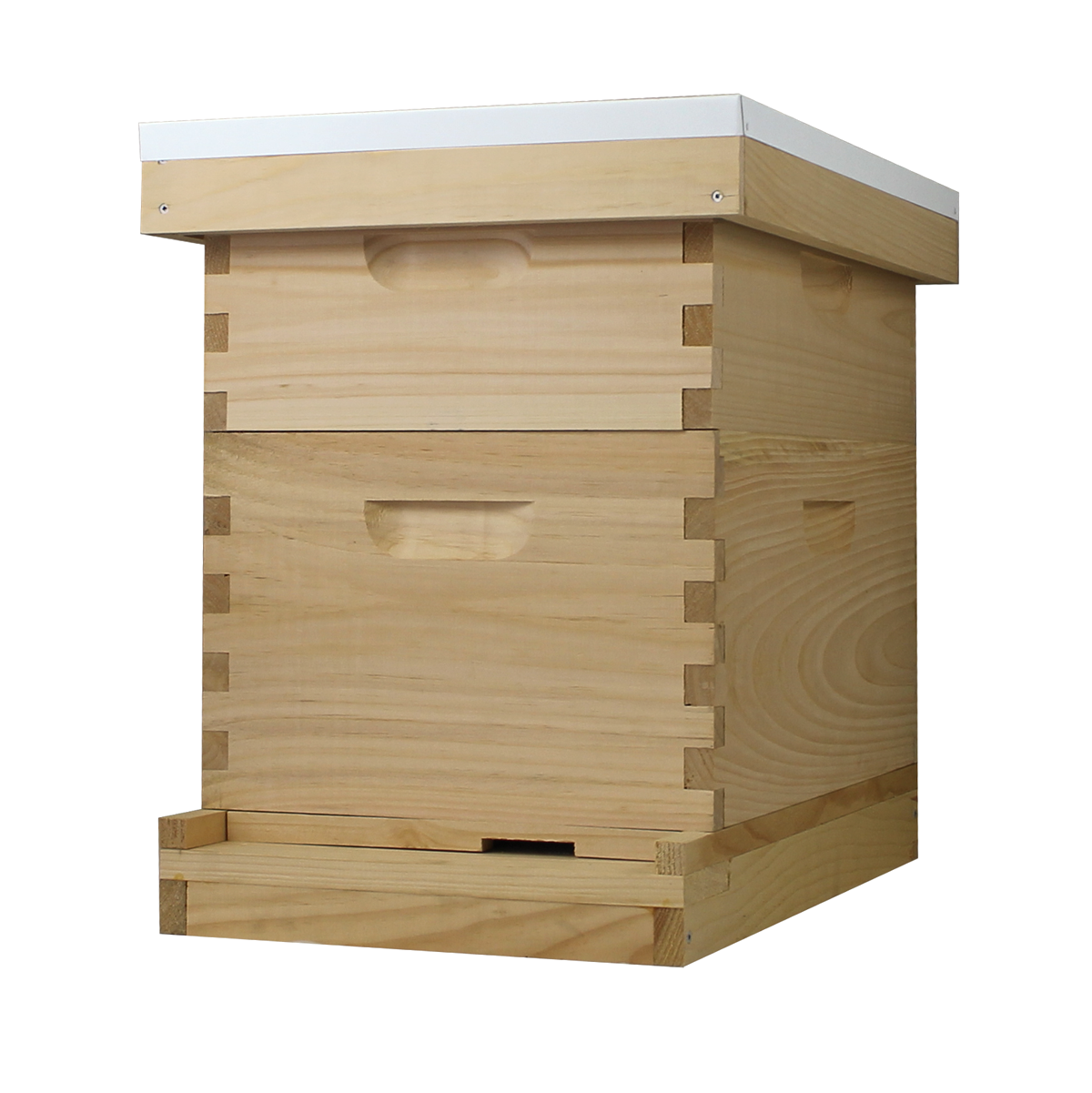 Unassembled Galena Farms 8 Frame beehive kit with 1 deep and 1 medium box, frames, and wax-coated foundations.