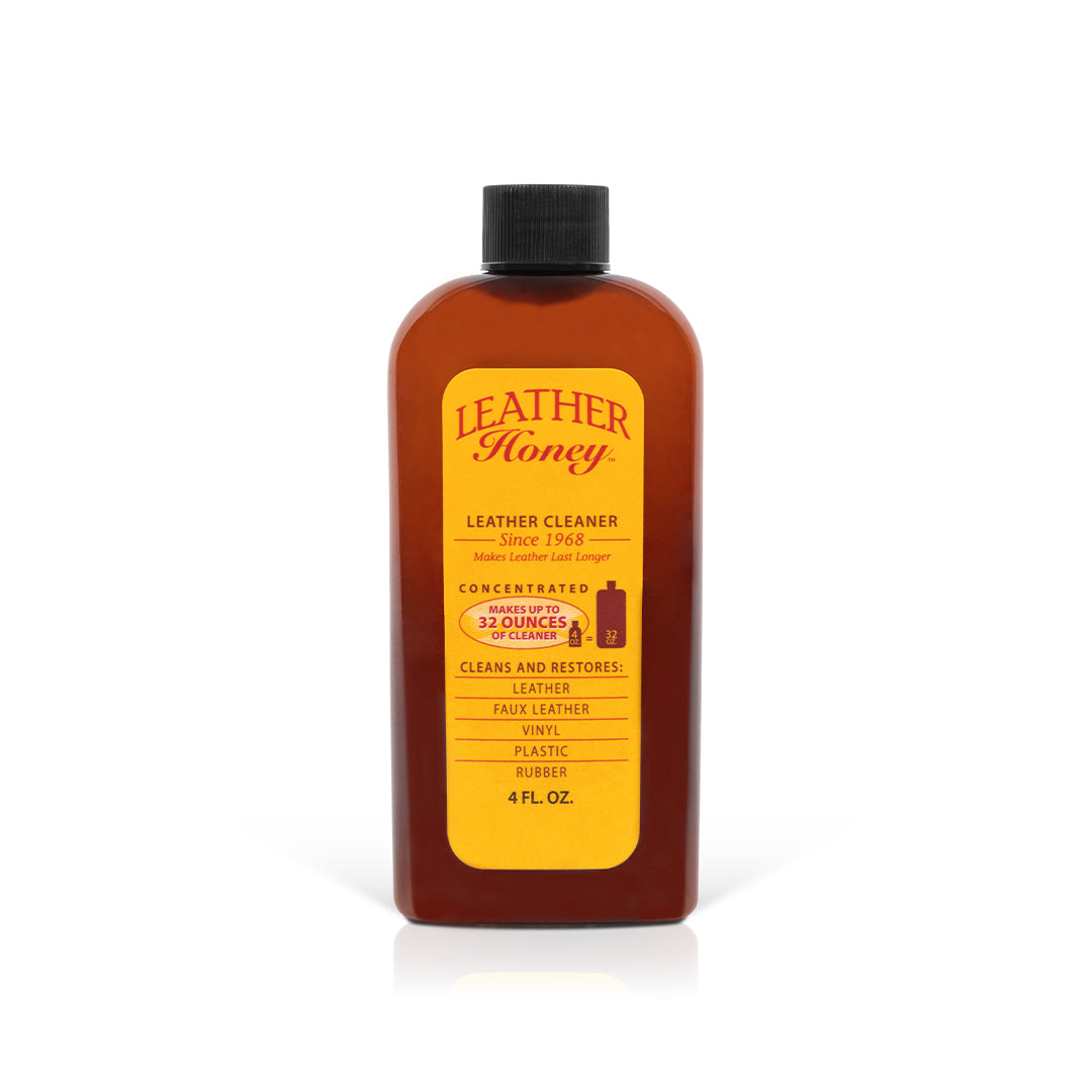 Leather Honey Leather Cleaner in a 4oz bottle, shown with the label and cap visible on a clean surface.