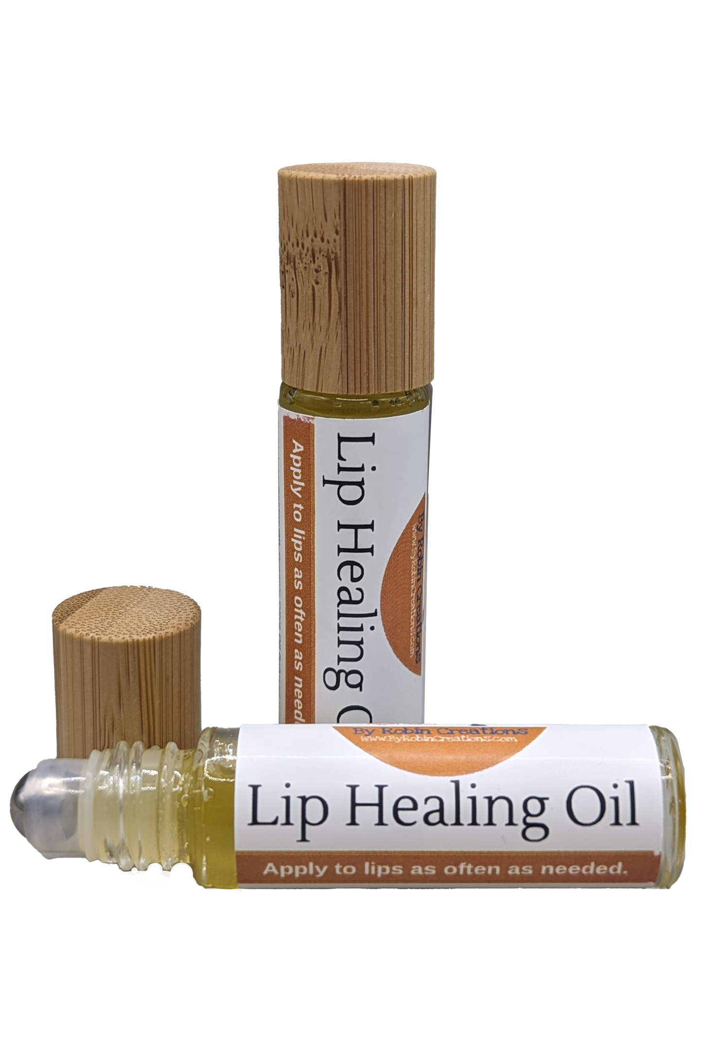 By Robin Creations lip repair healing oil in a small glass bottle with a dropper for soothing, nourishing lip care.