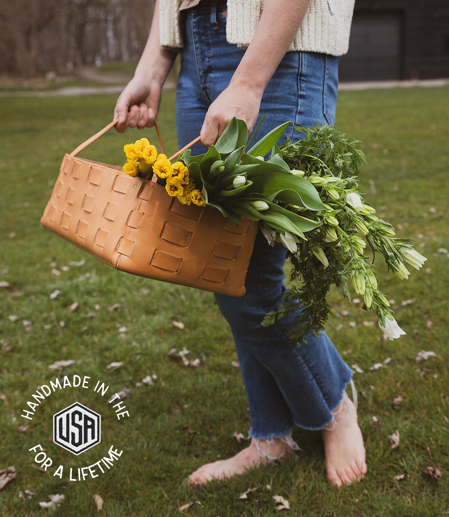 Leather woven basket by The Local Branch featuring large size, handcrafted from genuine leather for stylish storage.