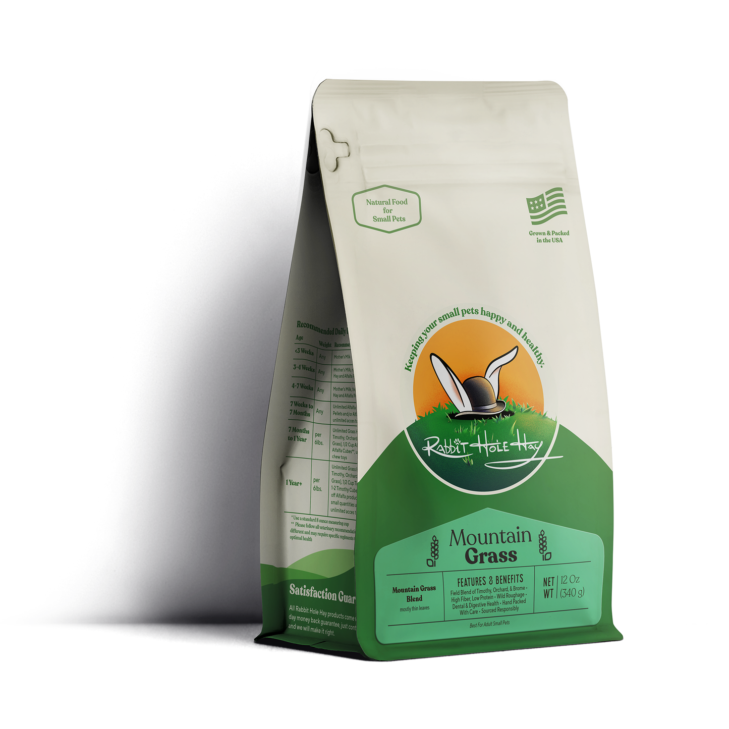 Rabbit Hole Hay Ultra Premium Mountain Grass hay in a bale, showing lush green, high-quality hay suitable for small animals.