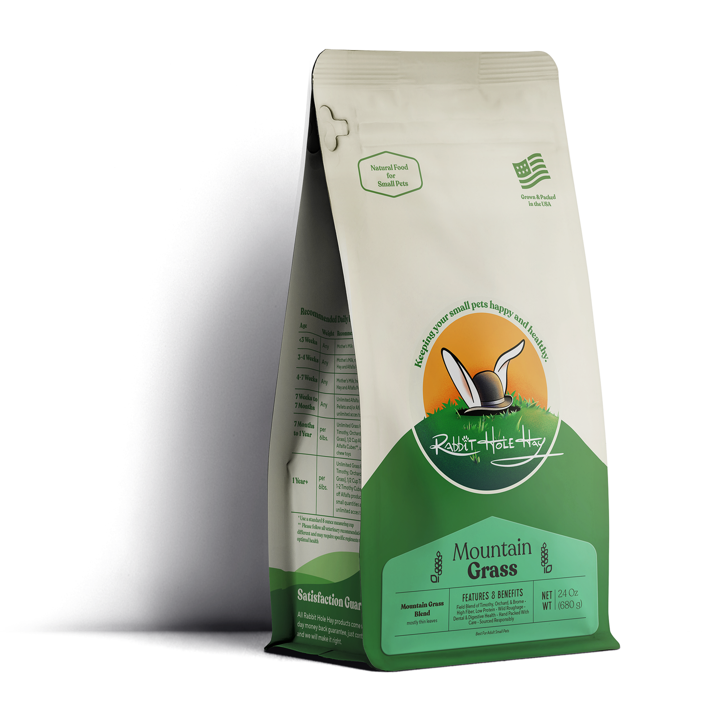 Premium Rabbit Hole Hay Mountain Grass hay in a bale, showcasing fresh, green hay perfect for small animals and pets.