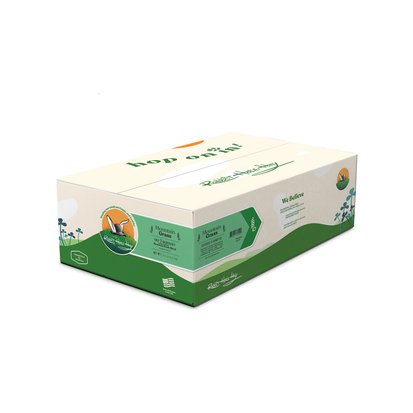 Rabbit Hole Hay Ultra Premium Mountain Grass hay in a bale, showcasing fresh, green mountain grass for small animals.