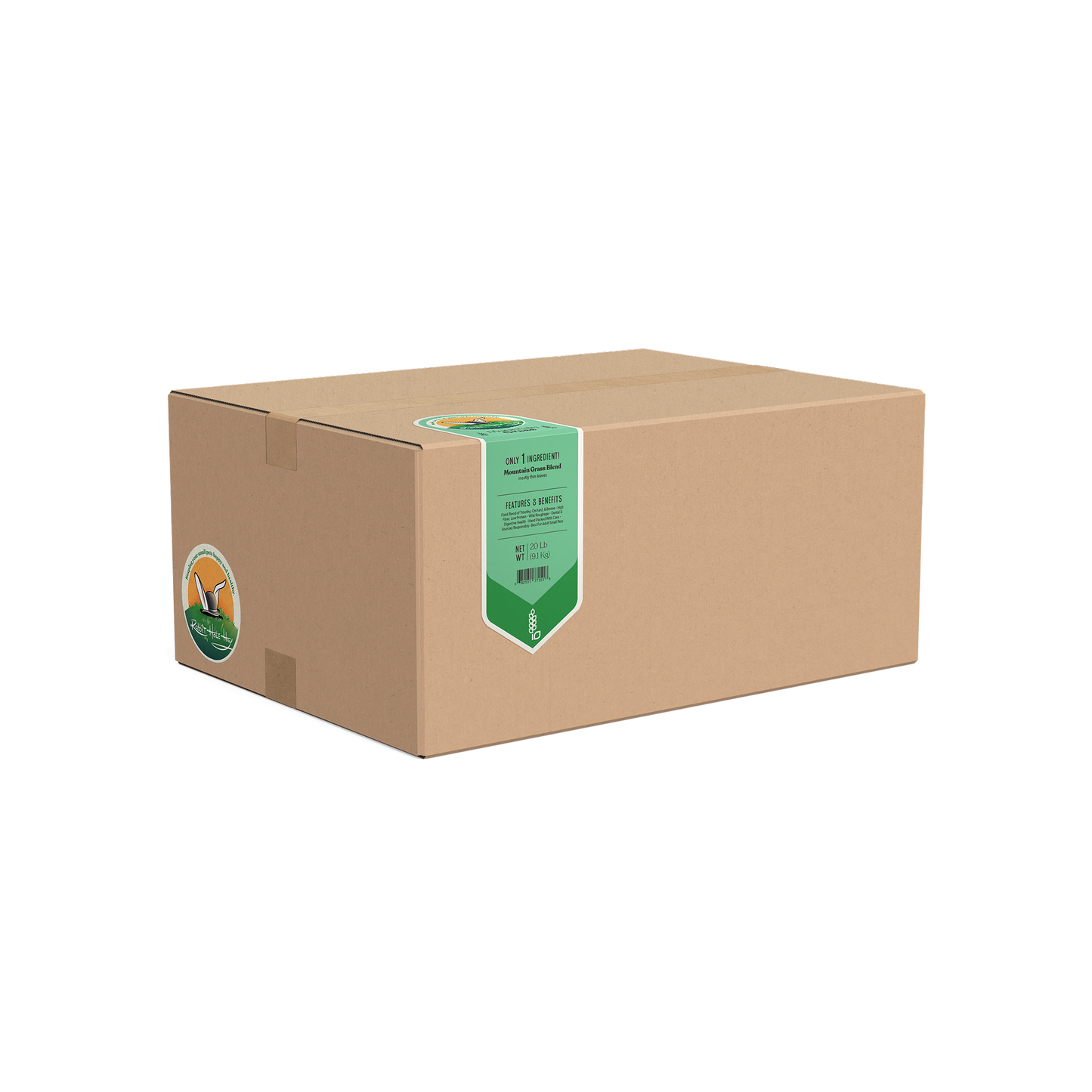 Rabbit Hole Hay Ultra Premium Mountain Grass hay in a bale, showing fresh, green, and lush mountain grass suitable for small animals.