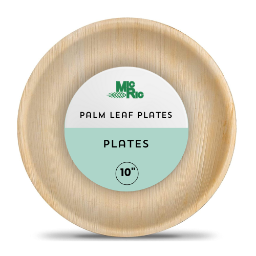 MicRic Palm Leaf 10-inch round plate, eco-friendly disposable dinnerware with natural palm leaf design.