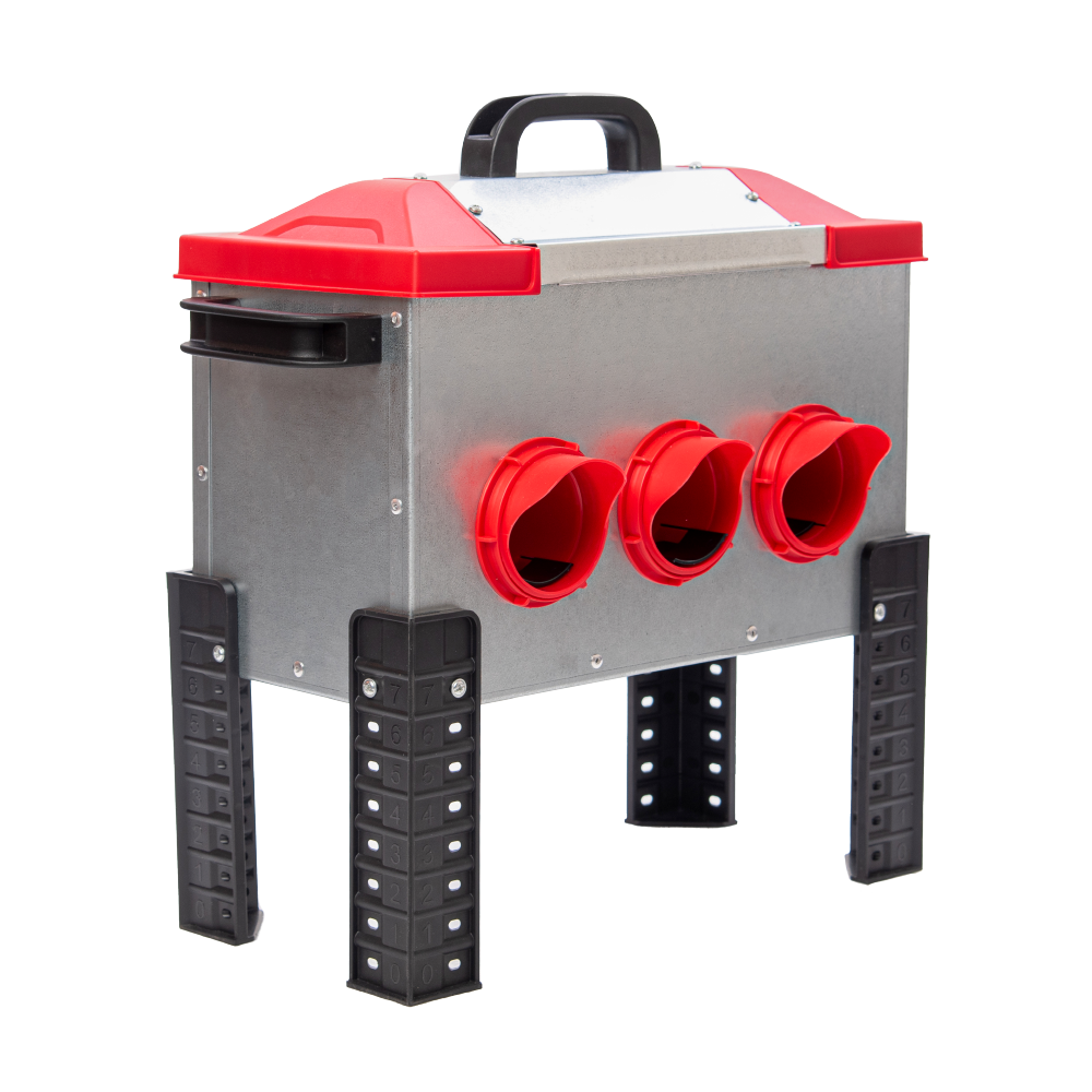 RentACoop Flock Feeder 15 6-Port, 15lb poultry feeder with multiple ports for easy feeding of chickens and other poultry.