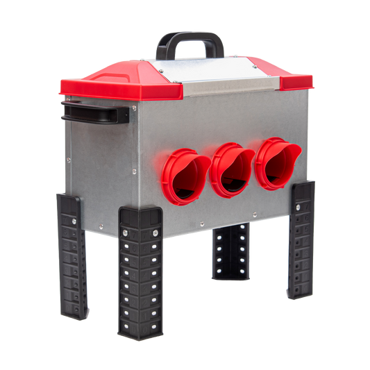 RentACoop Flock Feeder 15 6-Port, 15lb poultry feeder with multiple ports for easy feeding of chickens and other poultry.