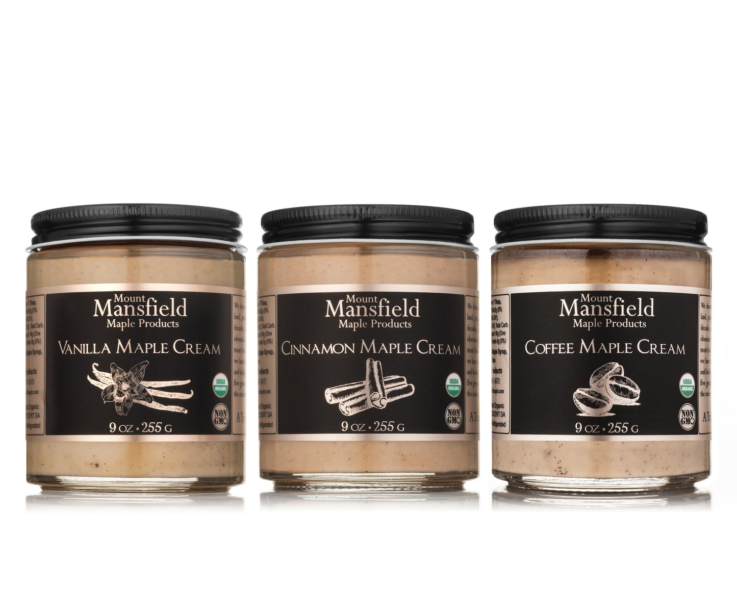 Creamy infused Vermont maple cream from Mount Mansfield Maple Products, featuring a smooth, spreadable maple-flavored spread.