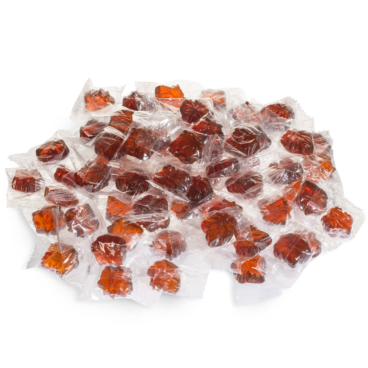 Maple Drops hard candy from Mount Mansfield Maple Products, featuring glossy amber maple candy drops on a white background.